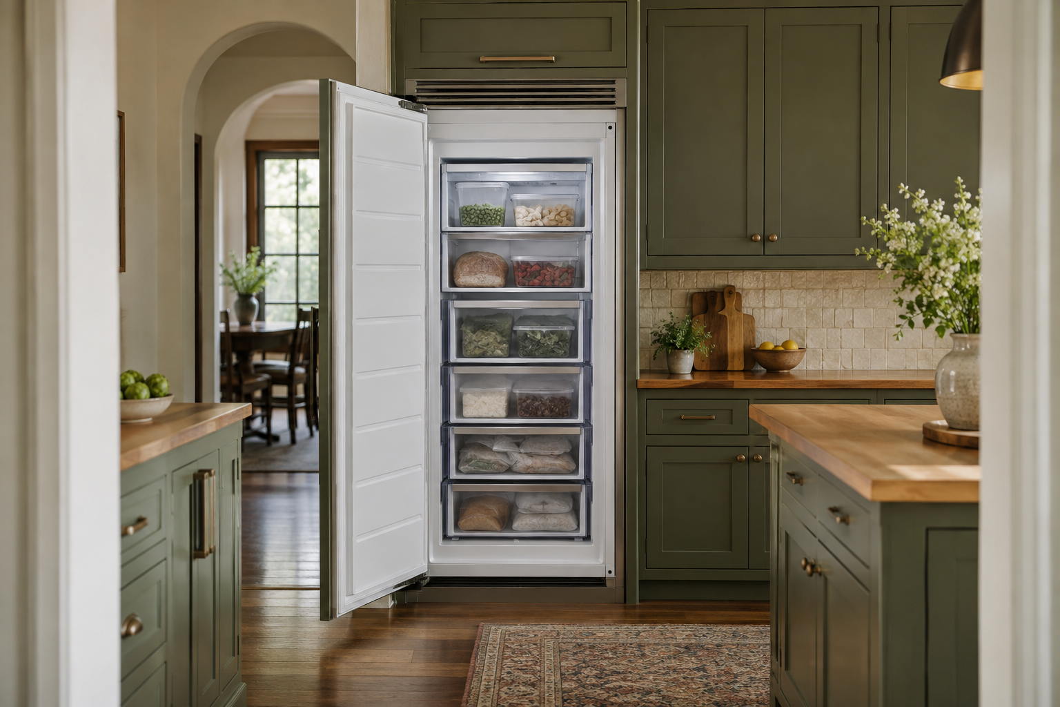 Illustrative Sub-Zero freezer in a residential kitchen — AI image for Viking Repair Ardsley