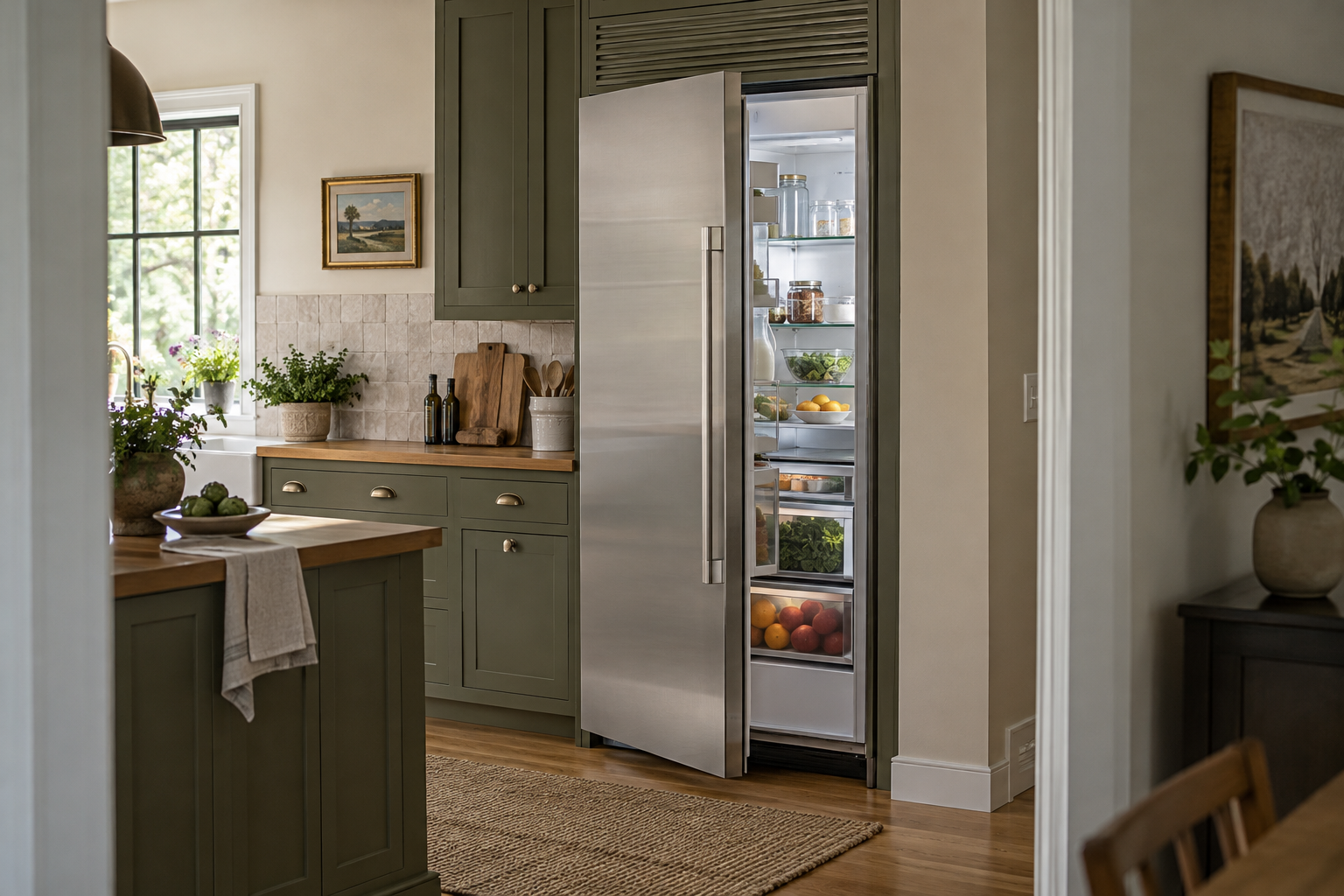 Illustrative Monogram refrigerator in a residential kitchen — AI image for Viking Repair Ardsley