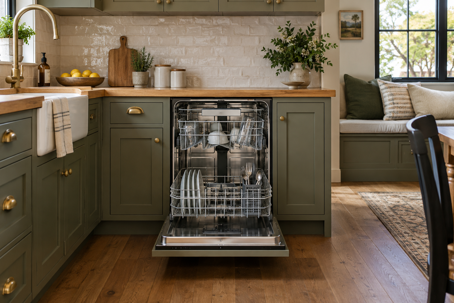 Illustrative Monogram dishwasher in a residential kitchen — AI image for Viking Repair Ardsley