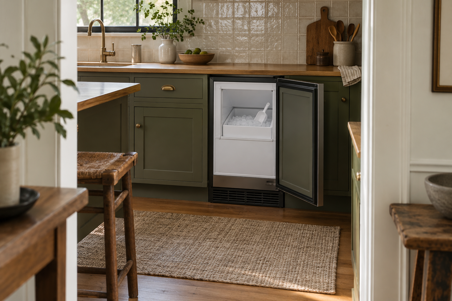 Illustrative Monogram ice maker in a residential kitchen — AI image for Viking Repair Ardsley