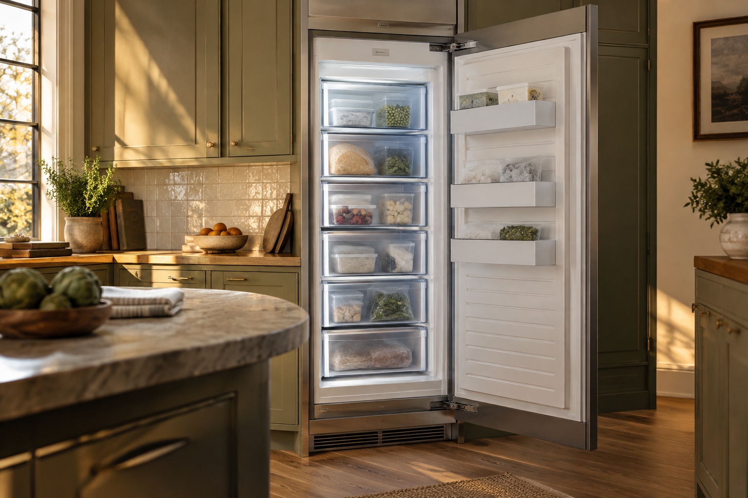 Illustrative Thermador freezer in a residential kitchen — AI image for Viking Repair Ardsley