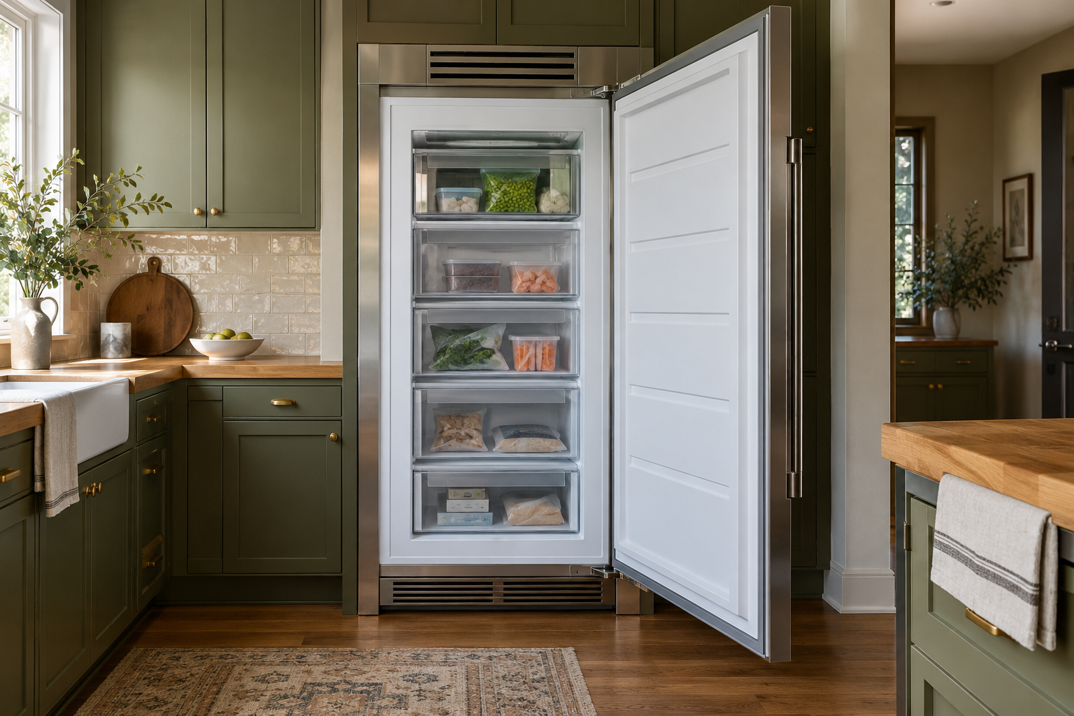 Illustrative Viking freezer in a residential kitchen — AI image for Viking Repair Ardsley